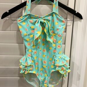 Aqua Swimsuit Dance Costume with Fruit Print